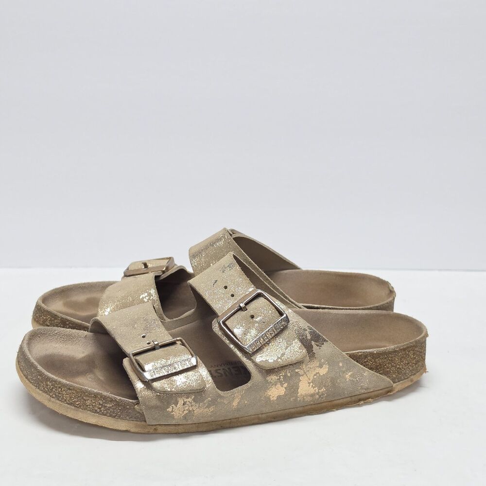 Birkenstock Arizona Vintage Metallic Gold Copper Khaki Leather Sandals Women's 9